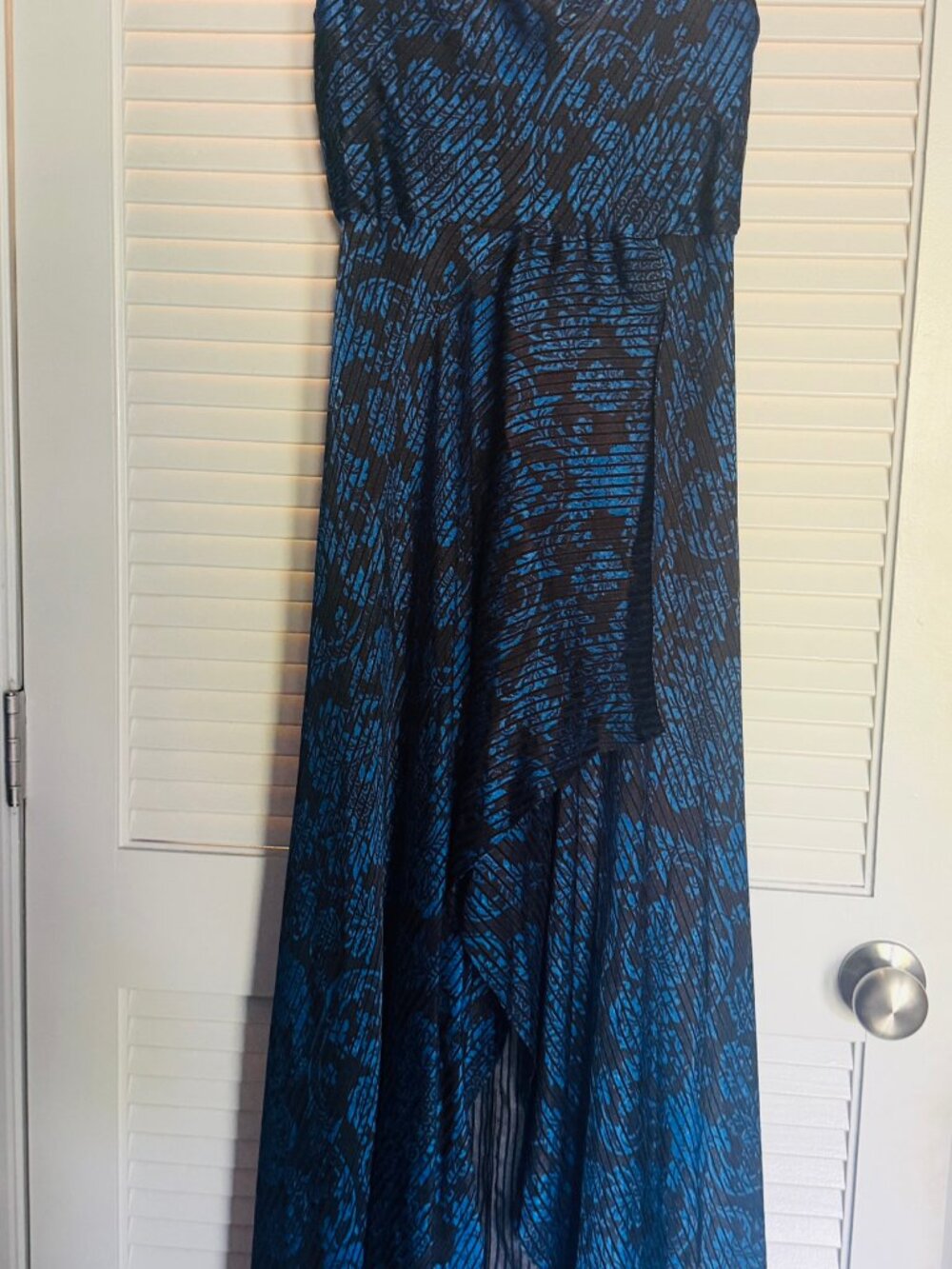 Alice + Olivia Blue Black Burnout Velvet Maxi Dress Size 4 Spaghetti Strap